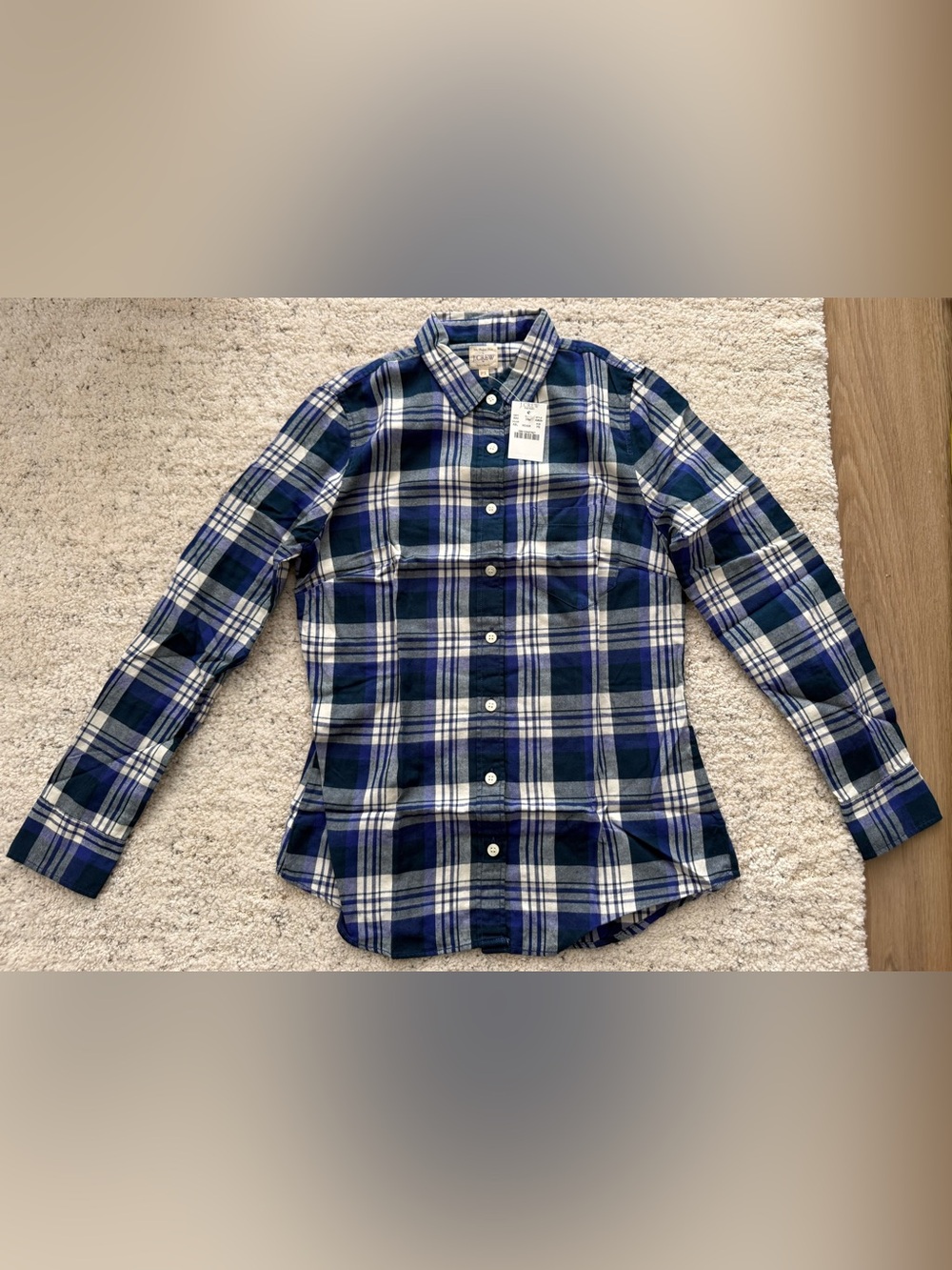 J.Crew Factory Perfect Fit Plaid Button Down Shirt Women PS Petite Small Blue